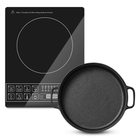 Electric Smart Induction Cooktop and  Cast Iron Frying Pan Skillet Sizzle Platter