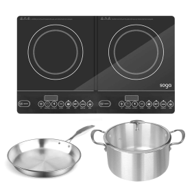 Dual Burners Cooktop Stove Stainless Steel Induction Casserole and  Fry Pan