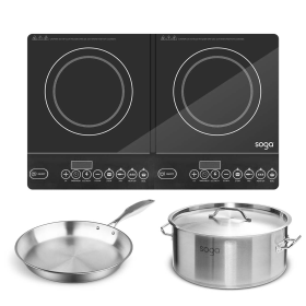 Dual Burners Cooktop Stove L Stainless Steel Stockpot and  Induction Fry Pan
