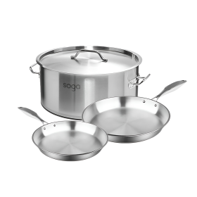 Essential Cooking Stainless Steel Fry Pans  + L Stock Pot, Silver
