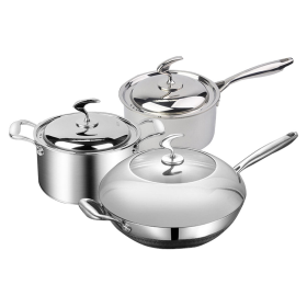 Piece Cookware Stainless Steel Ply Frying Pan, Milk, and Soup Pot with Lid