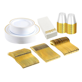 175Pcs Disposable Gold Dinnerware Set