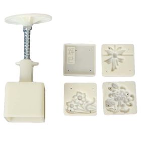 4 Stamps Autumn Square Shape Moon Cake Mold Flower Cake Mold Pie Mold  50G