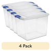 4 Pack 27 Quart Clear Plastic Storage Container with Latch Lid, Blue