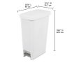 11gal Slim Step Trash Can - White Pedal-Operated Lid, Textured Indoor Kitchen Trashcan, 11 Gallon Capacity