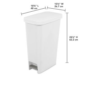 11gal Slim Step Trash Can - White Pedal-Operated Lid, Textured Indoor Kitchen Trashcan, 11 Gallon Capacity