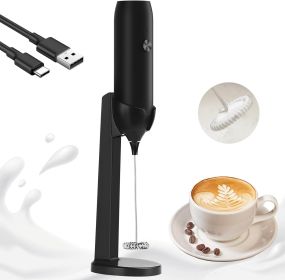 Rechargeable Milk Frother Handheld USB Type-C, Powerful Electric Foam Maker with Stand, Mini Drink Mixer for Coffee Latte, Cappuccino, Mocha