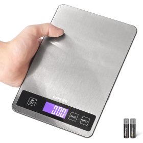 Food Scale for Kitchen, 15 kg/33 lb, Splash-Resistant Stainless Steel, Full-View LCD Display, Easy to Clean, 6 Units, Tare Function