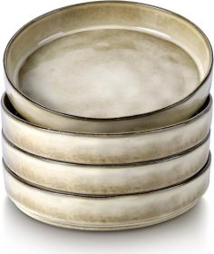 8.25'' Large Bowl Sets of 4, Stoneware Round Shallow Dinner Plates for Meal, Ceramic Salad Serving Plate for Cereal, Soup