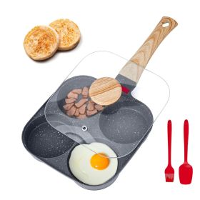 Egg Pan, 4-Cup Nonstick Egg Frying Pan, Aluminum Breakfast Skillet,Oil Brush, Scraper