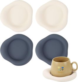 Cloud Coasters, Set of 4, Absorbent Drink Pads, 5.9 inch, White and Navy Blue, Modern Table Decor