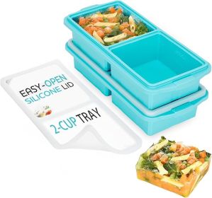 Silicone Freezer Tray With Lid-Soup Freezer Container molds-2-cup Extra Large Ice Cube Tray-makes 4 perfect 500ml portions cubes, For freezing soup