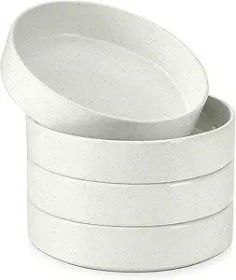 Pasta Bowls Set of 4, 35oz Ceramic Large Salad Bowl Plates for Serving Soup Dinner, Shallow Stoneware Pasta Plate, Microwave & Dishwasher Safe