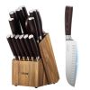 VEVOR Kitchen Knife Set with Block and Sharpener, 15 Piece High Carbon Stainless Steel Knife Set, Rust-Resistant Kitchen Cutlery with Ergonomic Handle