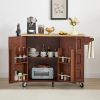 Kitchen Island with Drop Leaf Countertop, Rolling Kitchen Island Cart , Barn Door Kitchen Island Table with Storage Cabinet and Tower Rack