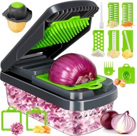 Vegetable Chopper,12-in-1 Multifunctional Food Chopper,Professional Onion Chopper with 7 Blades,Vegetable Cutter with Container for Salad,Potato