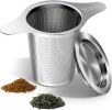 Extra Fine 18/8 Stainless Steel Tea Infuser Mesh Strainer with Large Capacity & Perfect Size Double Handles for Hanging on Teapots, Mugs
