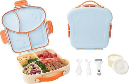 Kids Bento Lunch Box - Toast-Shaped 4-Compartment Lunchable Food Container with Sauce Cup, Utensils & Brush, BPA-Free Kids Bento Lunch Box - Toast-Shaped 4-Compartment Lunchable Food Container with Sauce Cup, Utensils & Brush, BPA-Free