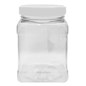Clear Food Grade PET Plastic Square Grip Storage Jar w/ Cap | 64 Fluid Ounces 7-8 Cup Storage Capacity | Airtight Seal & Easy Handlin