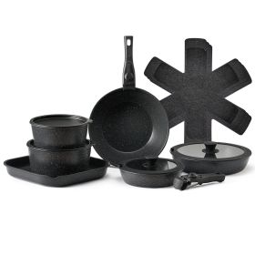 17 Piece Pots and Pans Set Granite Nonstick Kitchen Cookware, Induction, Black