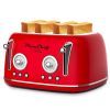 4 Slice Retro Style Toaster, Dual Control Toaster, 6 Browning Settings, Bagel/Defrost Functions, Removable Crumb Tray, Stainless Steel Housing 1650W
