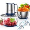 2L Electric Food Chopper Processor Vege Meat Grinder Mixer 2 Bowls Stainless Steel Glass