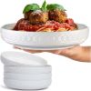 Pasta Bowls Set for 4 - Dinner Bowl Plates -Flat Dinnerware - Large Shallow White Dishes - Big Rimmed Porcelain Serving Dish
