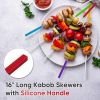 Grill Skewers with Silicone Handle, 16" Long Kebab Skewers, 10 Pack