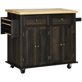 Rolling Kitchen Cart, Brown Oak with Rubberwood Top, Spice Rack, Towel Rack, and Drawers Rolling Kitchen Cart, Brown Oak with Rubberwood Top, Spice Rack, Towel Rack, and Drawers