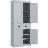 72 Kitchen Pantry Cabinet Storage, Freestanding Cupboard with Drawer 4 Doors Adjustable Shelves, Gray