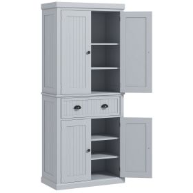 72 Kitchen Pantry Cabinet Storage, Freestanding Cupboard with Drawer 4 Doors Adjustable Shelves, Gray