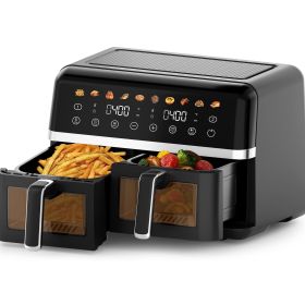 Dual Basket Digital Air Fryer Oven with View Windows, 2 Independent 5 Qt Baskets, 1800W, New