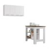 5-Shelf 4-Door 2-piece Kitchen Set, Kitchen Island and Upper Wall Cabinet White and Walnut
