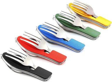 5 Pack Camping Utensils, 4-in-1 Portable Stainless Steel Cutlery with Fork, Spoon, Knife, and Bottle Opener