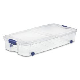 66 Quart Clear Storage Container with Latch Lid and Wheels, Blue