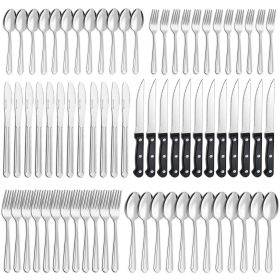 72 Pieces Silverware Set with Steak Knives, Stainless Steel Pattern Design Cutlery Set