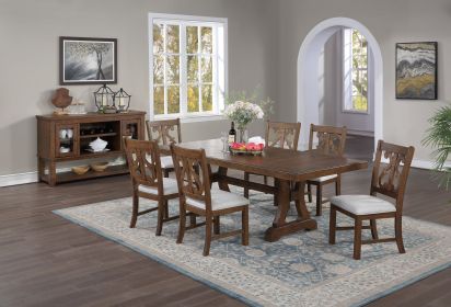 Oak Color 7pc Dining Set Table w Leaf And 6x Side Chairs