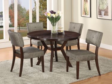 Gray Fabric & Espresso Finish 5PCs Dining Room Set