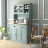 71" Freestanding Kitchen Pantry Modern Storage Cabinet Microwave Stand with Drawers Glass Doors