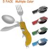 5 Pack Camping Utensils, 4-in-1 Portable Stainless Steel Cutlery with Fork, Spoon, Knife, and Bottle Opener