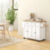 Kitchen Island Cart, White, Rubberwood Top, Spice/Towel Rack, Storage Drawers, Rolling Dining Room Storage