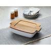 Ceramic Oven to Table Serveware Dish with Acacia Lid, 13.39 x 9.06 x 3.39 in