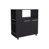 Linden Kitchen Cart with Microwave Shelf. Open Storage. and Two-Door Cabinet. Wengue