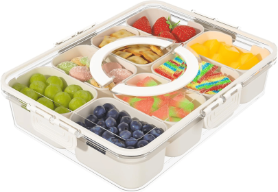 Box Container, Divided Serving Tray with Lid and Handle, Snack Organizer for Candy, Fruits, Nuts, Snacks, 8 Compartments Snack Box for Travel Box Container, Divided Serving Tray with Lid and Handle, Snack Organizer for Candy, Fruits, Nuts, Snacks, 8 Compartments Snack Box for Travel