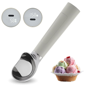 Scoop EZ LED Heated Ice Cream Scoop Thermostatic And Rechargeable (Color: Silver)