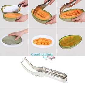 WOWZY RED/STELL Watermelon or any Melon Slicer and Cake With Mellon Baller And Fruit Carver (Style: All Steel)