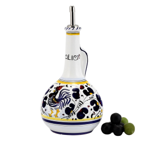 ORVIETO ROOSTER Oil/Vinegar Bottle (Color: Blue, size: 5 DIAM. X 10 HIGH- BOTTLE HOLDS 24 Oz. (Dimensions measured in Inches))