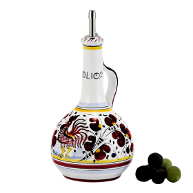 ORVIETO ROOSTER Oil/Vinegar Bottle (Color: Red, size: 5 DIAM. X 10 HIGH- BOTTLE HOLDS 24 Oz. (Dimensions measured in Inches))