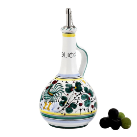 ORVIETO ROOSTER Oil/Vinegar Bottle (Color: Green, size: 5 DIAM. X 10 HIGH- BOTTLE HOLDS 24 Oz. (Dimensions measured in Inches))
