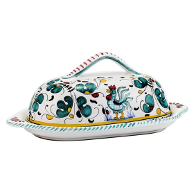 ORVIETO ROOSTER BUTTER TRAY & CHEESE BOWLS (Color: Green, size: 9 X 3 HIGH (Dimensions measured in Inches))